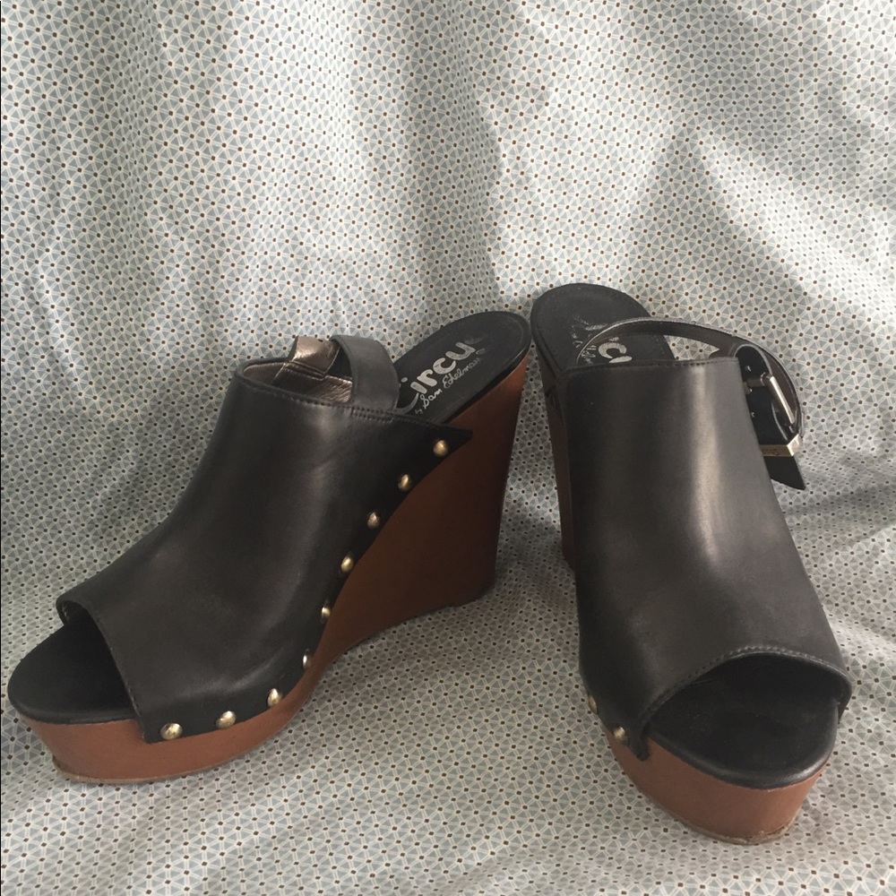 Faux leather wedges